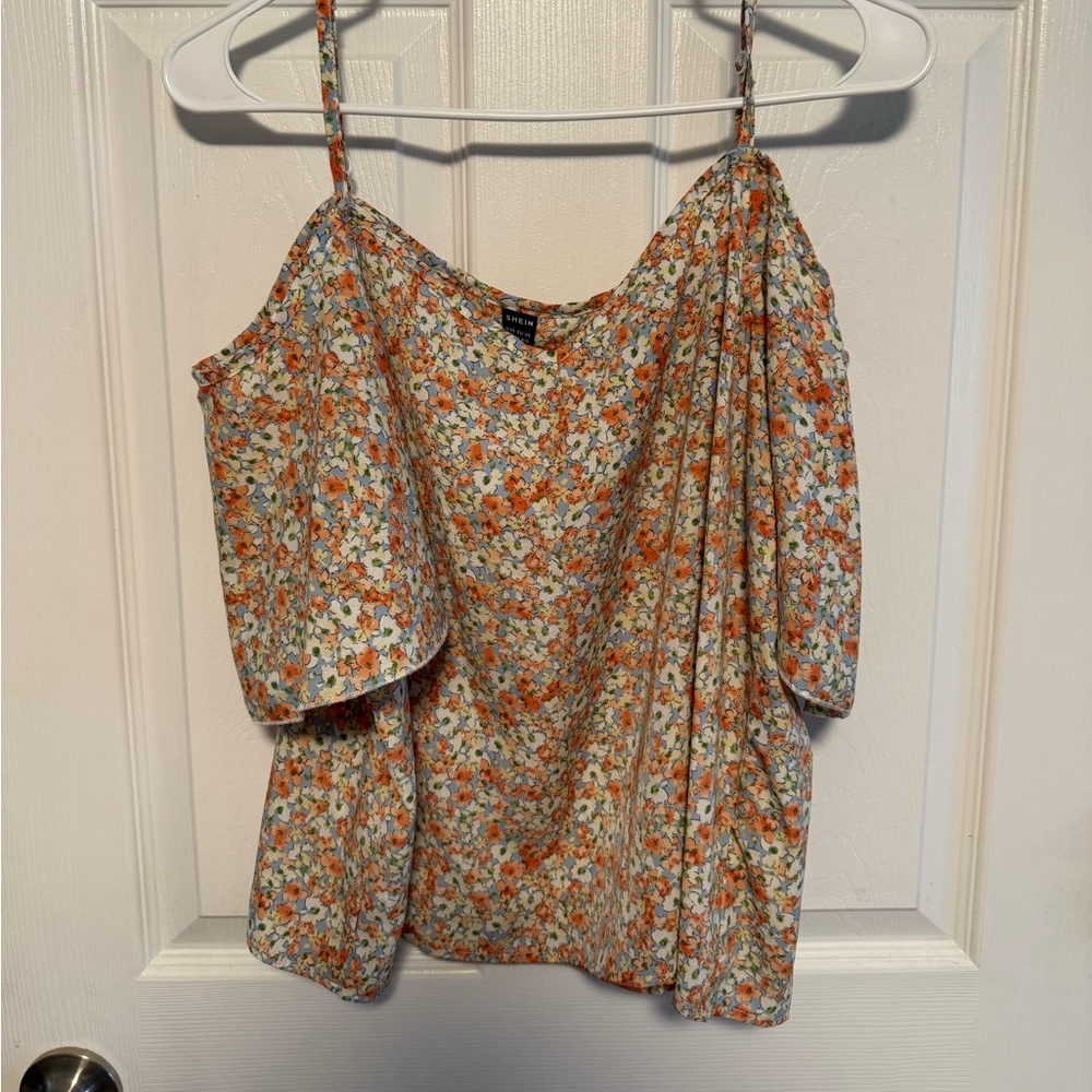 SHEIN Orange and White Floral Blouse